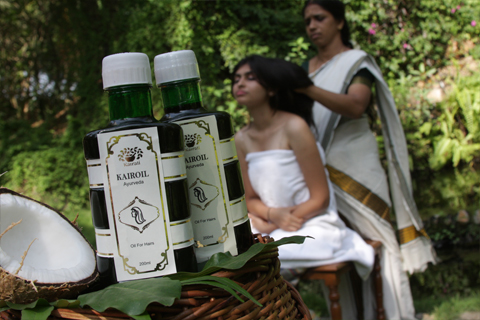 Kairoil used for Head Massage at Ayurvedic Spa.